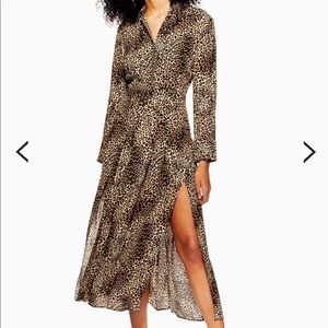Leopard printed midi shirt dress